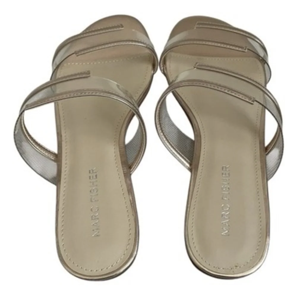 Marc Fisher Calin Flat Sandals Rose Gold Metallic Clear Vinyl Slides Size 6M NIB - Picture 7 of 8